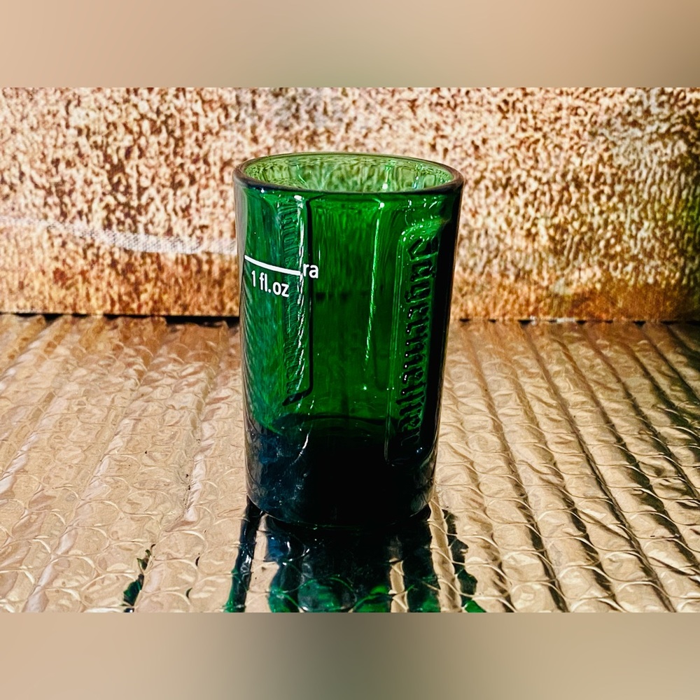 JAGERMEISTER JAGER GREEN Heavy GLASS SHOT GLASS W/ EMBOSSED LOGO